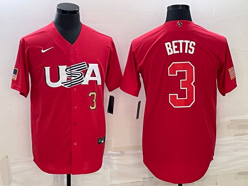Men 2023 World Cub USA 3 Betts Red Nike MLB Jersey2